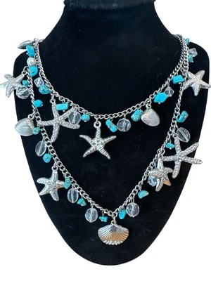 Collar De Colección Imitación Turquesa Cuentas Dorado Estrella de Mar Concha Gruesa Declaración 21" Foto 1 de 4