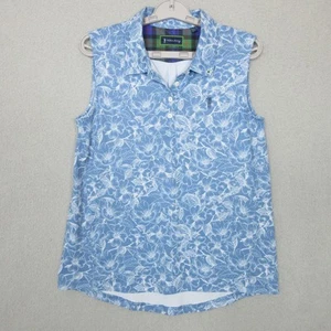 William Murray Polo Shirt Womens Medium Blue Floral Sleeveless Golf Stretch Top - Picture 1 of 9