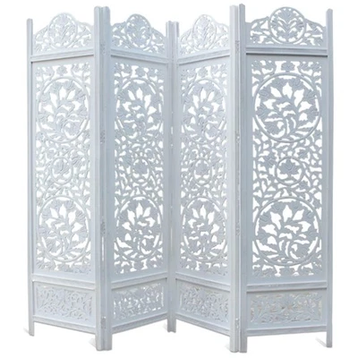 Elegant 72x80 Antique White Wood Room Divider - 4 Folding Panels for Privacy - Image 1 of 4