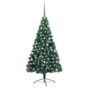 Künstlicher Halber Weihnachtsbaum Mit LEDs & Kugeln Grün 180 Cm - Bild 1 von 11