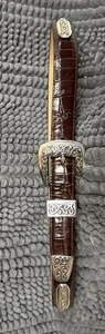 Cintura vintage Brighton in pelle marrone western tono argento croc goffrato 44408 - taglia L - Foto 1 di 10