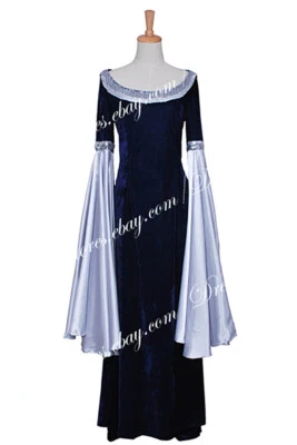 The Lord Of The Rings Cosplay Arwen Costume Navy Blue Dress with Wide Sleeves - Image 1 of 4