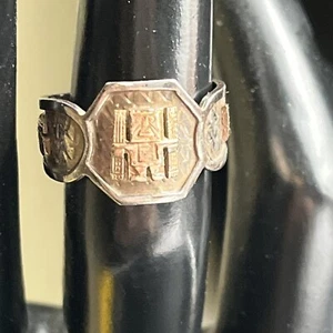 Sterling And 18k Aztec South American Ring Sz 6.5 RARE - Picture 1 of 8