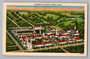 Detroit Michigan MI University Campus Luftaufnahme Leinen Postkarte 1949 - Bild 1 von 2