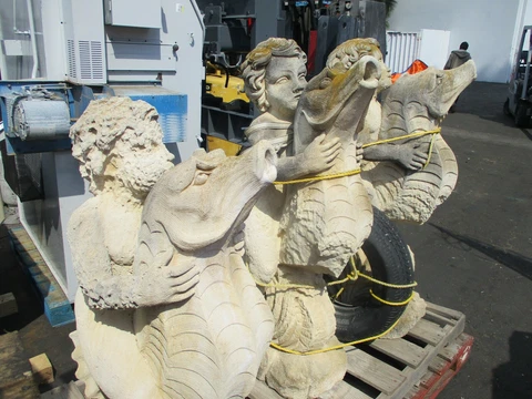 Group of Four Antique Vicenza / LimeStone Carved Angels on Seahorses Fountains Cover
