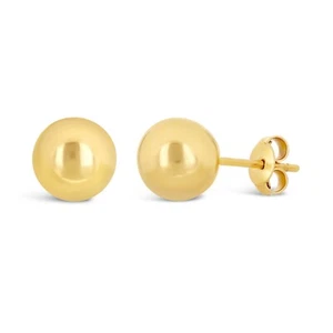 Pendientes de tachuelas italianos de oro amarillo real 14k pulido alto bola redonda de cuentas 8 mm - Imagen 1 de 6