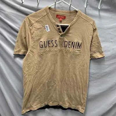 Guess Denim Shirt Adult Large Brown Short Sleeve Embroidered Button Up Men’s - Image 1 of 4