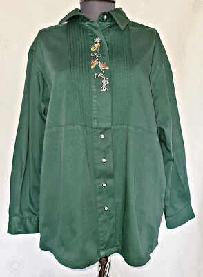 BLOUSE VINTAGE TRACHTEN OKTOBERFEST DIRNDL TYROL LINEN GREEN WOMEN :US14/EU42 - Image 1 of 4