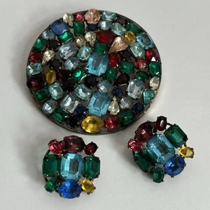 Set spille cristallo strass variabili multicolore cecoslovacco anni 50 - Foto 1 di 6