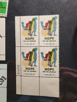 US Stamps Sc #1385 Hope for the Crippled Issue 1969 6c Plate Blk Unused - #B90 - Image 1 of 3