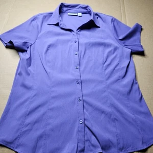 CROFT & BARROW Women's XLarge Stretch Pleated Front Button Down Purple Blouse - Picture 1 of 7