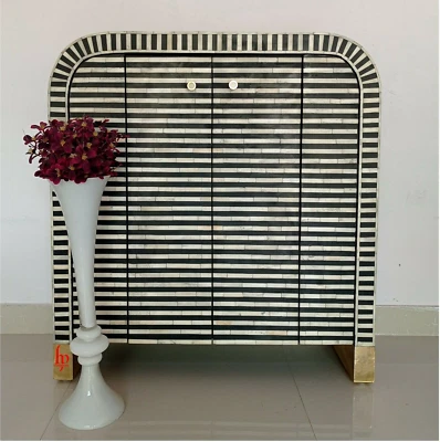 Buffet hecho a mano con incrustación de hueso patrón geométrico | Gabinete para decoración de hogar y oficina Foto 1 de 4