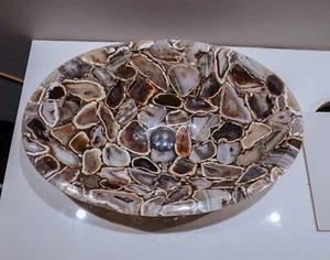 Oval Shape Marble Decorative Sink Gray Agate Resin Kitchen Accessories Vessel - Picture 1 of 5