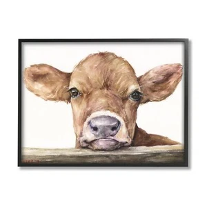 Stupell Industries Cute Baby Cow Animal Watercolor Painting Framed Giclee Art... - Picture 1 of 9