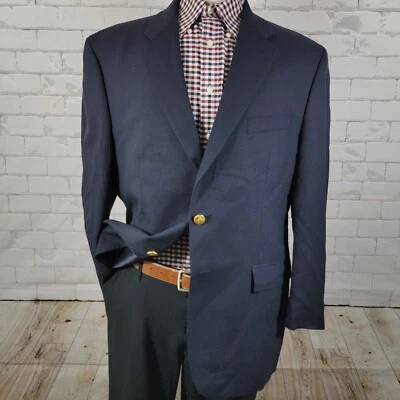 Chaps Men's Sport Coat Blazer Golden Two Button Deep Navy Solid Wool Size 44R - Image 1 of 4