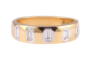0.28 Cts Baguette Cut Diamonds Unisex Spinner Wedding Band Ring In 585 14K Gold - Picture 1 of 3