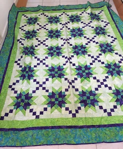 CUBIERTA MANTA ACOLCHADA HECHA A MANO púrpura verde lima CAMA AZUL AGUA 92x80 - Imagen 1 de 12