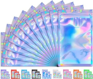 100 PCS Holographic Resealable Bags: Lashes, Candies, Jewelry & Small Business - Picture 1 of 6