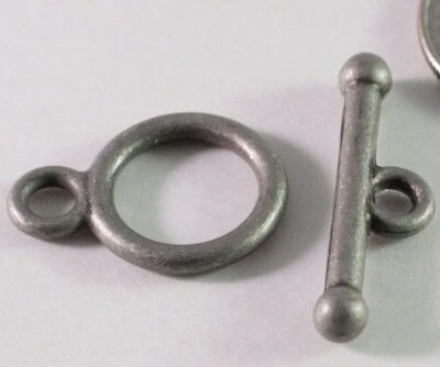 Clasp, 12 Oxidated Matte Silver Toggle Clasps with 13mm Ring & 24mm Bar * - Image 1 of 3