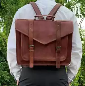 Genuine Leather Laptop Backpack Shoulder Satchel Rucksack Bag for Womens & Men's - Picture 1 of 10