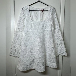 NWT STAUD Beth White Floral Guipure Lace Retro Flare Sleeve Square Neck Dress 4 - Picture 1 of 16