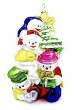 Christmas Snow Family Ornament,Glass,Tree,Snow Mom,Dad & 2 Snow Kids,7.5"x4"x3"