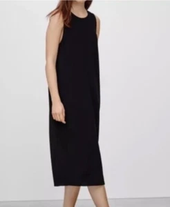 Aritzia Wilfred schwarz Krepp ärmellos Pillet Midikleid Samt Seide Größe Small - Bild 1 von 9