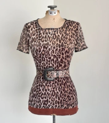 Dolce and Gabbana Mesh Leopard Print Shirt Medium 90s Vintage Designer Mesh Top - Image 1 of 4