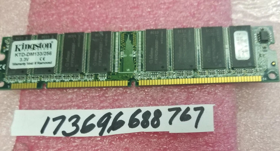 256MB 1RX8 SDRAM PC PC133 SD SYCH   168PIN NON-ECC UNBUFFERED SINGLE RANK 32X8  - Image 1 of 1