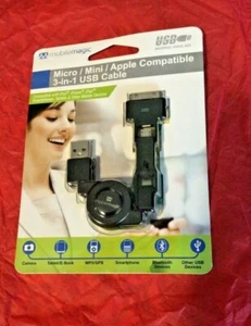 I012U01CRB Micro, Mini, Apple 3-In-1 Retractable Usb Cable black new - Picture 1 of 2