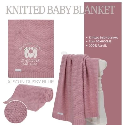 Baby Girls Knitted Blanket FEET DESIGN Newborn Toddler Pram Cot Stroller Blanket - Image 1 of 3