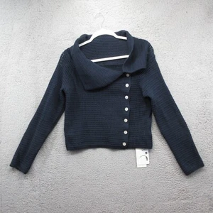 Commense Open Knit Summer Sweater Womens Large Navy Blue Buttons Open Knit - Picture 1 of 9