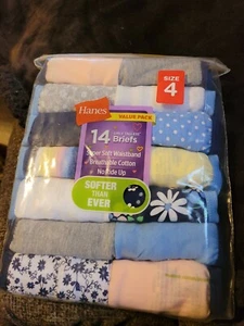 HANES TAGLESS GIRLS 100% COTTON BRIEFS 14 PACK  SIZE 4 MULTI COLORED FLOWERS  - Picture 1 of 6