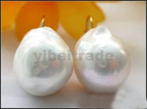 18MM baroque almost round white keshi reborn pearl earring 14K - Picture 1 of 2