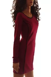 Abito Derek Heart donna junior rosso bordeaux stretto elasticizzato spandex medio NUOVO - Foto 1 di 2