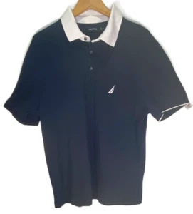 NAUTICA Men's Navy Blue/White Cotton Blend Short Sleeve Polo Shirt - Size XL - Picture 1 of 5