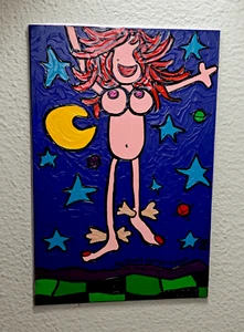 COSMIC GIRL - Original Outsider Pop Art Painting - by Laura Wrzesinski - 27x18 - Bild 1 von 3