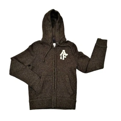 Abercrombie Fitch Hooded Sweater Cardigan Mens SMALL Wool Blend Brown Zip Y2K - Image 1 of 4