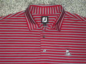 NWOT Men's FOOTJOY Golf Polo L RED Striped w/FJ & ARCOLA Golf Logo ~ Poly/Span - Picture 1 of 4
