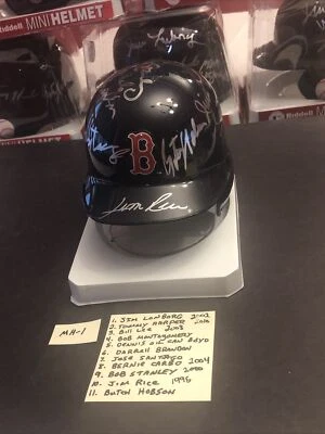 Minicasco firmado por los Medias Rojas 11 autos Rice, Carbo, Lonborg, Lee, Harper, Stanley Foto 1 de 4