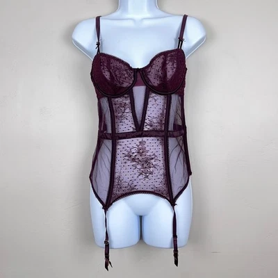 Victoria’s Secret Purple Flocked Dot & Mesh Merry Widow Corset Medium - Image 1 of 4