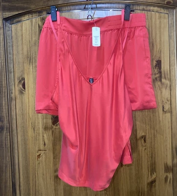 NUEVO CON ETIQUETAS $168 Soma Sensual Lavable Seda Pijama Conjunto Corto Corazones Deseo ROJO L Foto 1 de 4