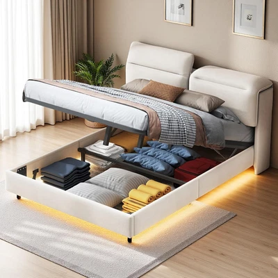 Letto Matrimoniale Imbottito, 160 X 200 Cm, Letto Con Vano Portaoggetti E Rete a - Immagine 1 di 4