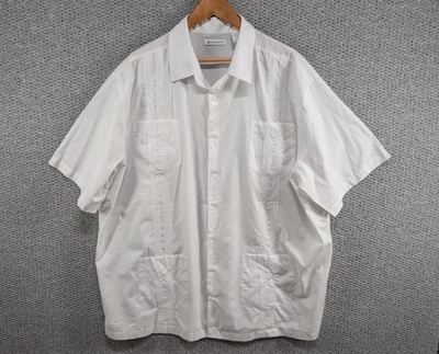 CUBAVERA Men's Solid White Cuban Style Guayabera Tropical Casual Button Shirt 2X - Image 1 of 4