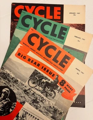 Cycle Magazine 1957 Jan, Feb, Mar – LOT (3) RARE Collectors Trio  Vintage VG+ Foto 1 de 4