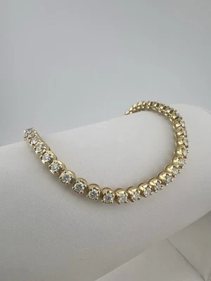18ct Yellow Gold Diamond Tennis Bracelet - 6 INCH - 3.50ct Real Diamonds - - Image 1 of 4