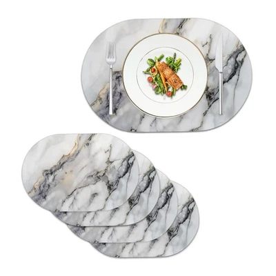 Placemats Set of 4 PU Leather Oval Table Mats Washable Heat-Resistant Non-Sli... - Image 1 of 4