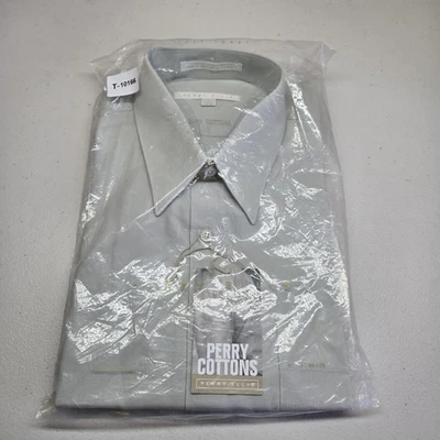 Perry Ellis Men Dress Shirt 17 Light Gray 100% Cotton Short Sleeve NWT - Image 1 of 4
