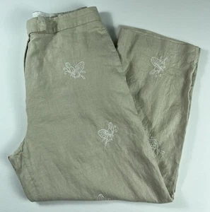 Alexandra Bartlett Women’s 10 Linen Beige Capri Crop Pants Butterfly Embroidered - Picture 1 of 15