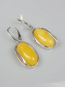 Weiße Bernsteinohrringe Großer natürlicher baltischer Bernstein Butter... - Imagen 1 de 5